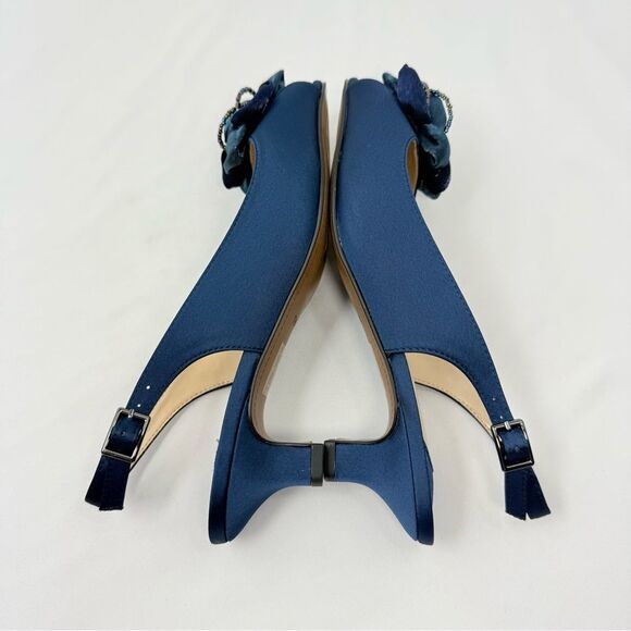 J. Renee LEONELLE Navy Blue Sparkle Bead Flower Open Toe Slingback Strap Heels - Picture 9 of 16